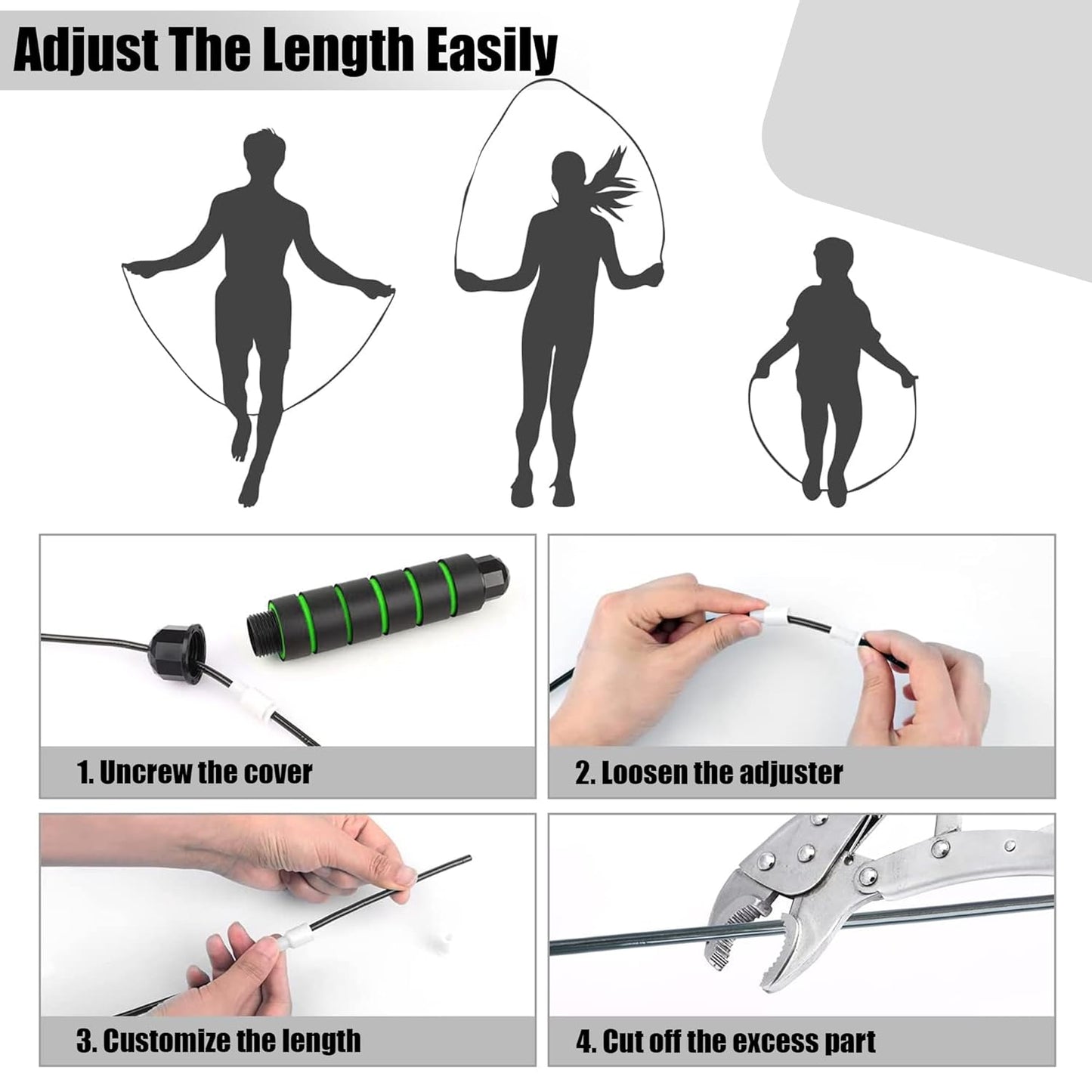 Premium Sports Speed Skipping Rope, Jump Rope with Pvc Handle, Multicolor Pvc Pencil Skipping Rope for Men, Women, Boys & Girls (Black &Green)