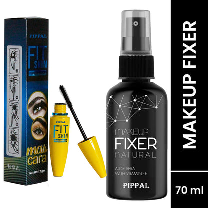 Pippal Beauty Makeup Fixer Natural Dewy Finish with Vitamin E And Aloe Vera Long-Lasting Hydrating & Refreshing Setting Spray 80ml (Pack of 1) with Fit Skin Mascara